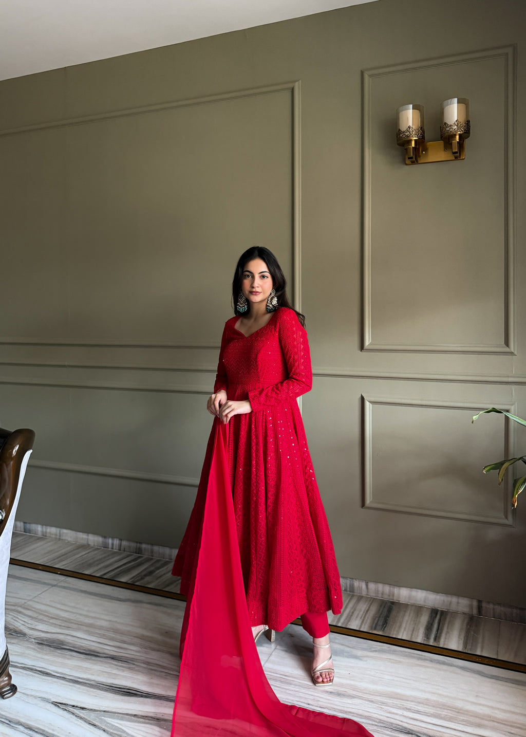 Luxury Georgette Anarkali Set with Shimmering Sequin Accents