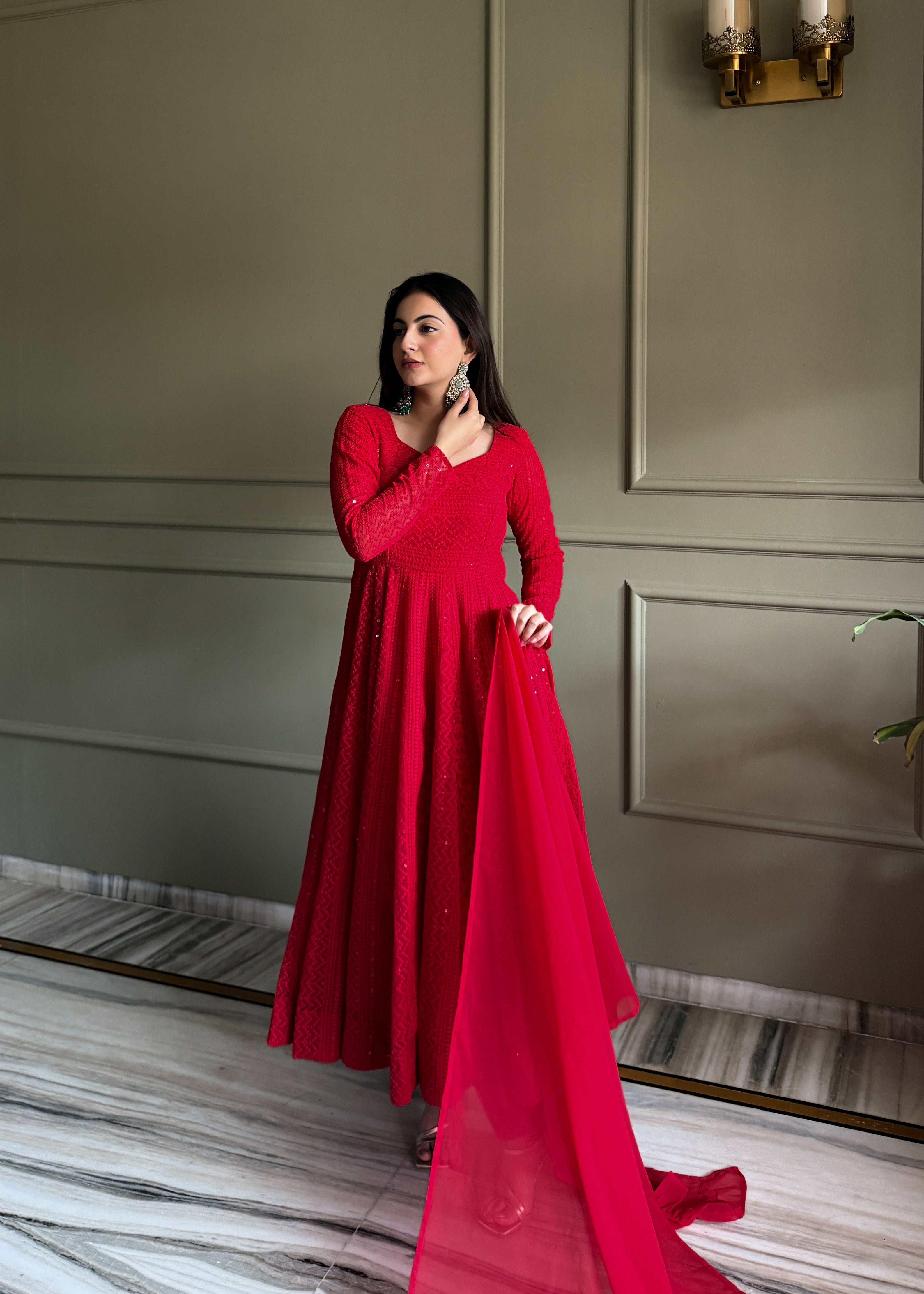 Luxury Georgette Anarkali Set with Shimmering Sequin Accents