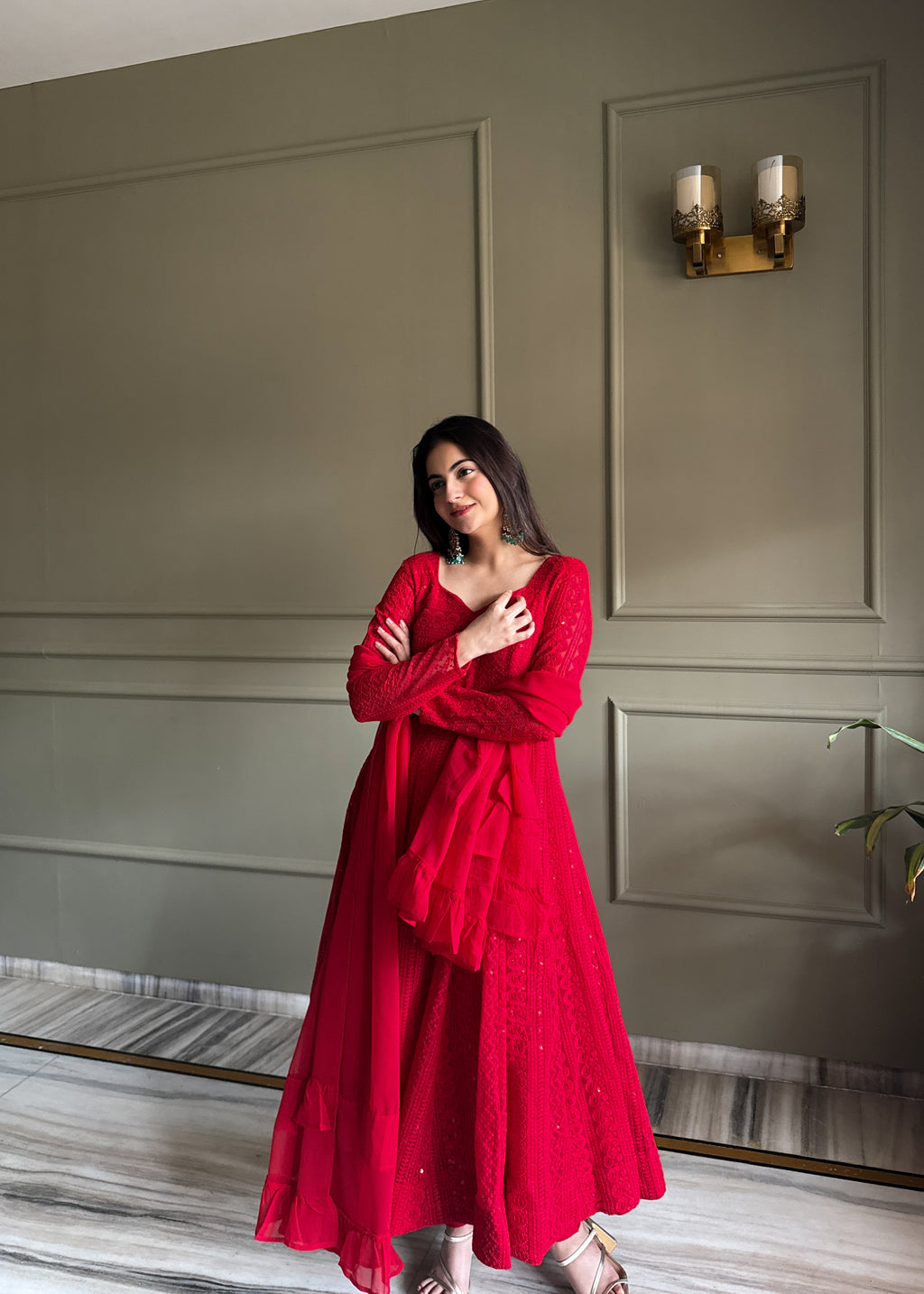 Luxury Georgette Anarkali Set with Shimmering Sequin Accents