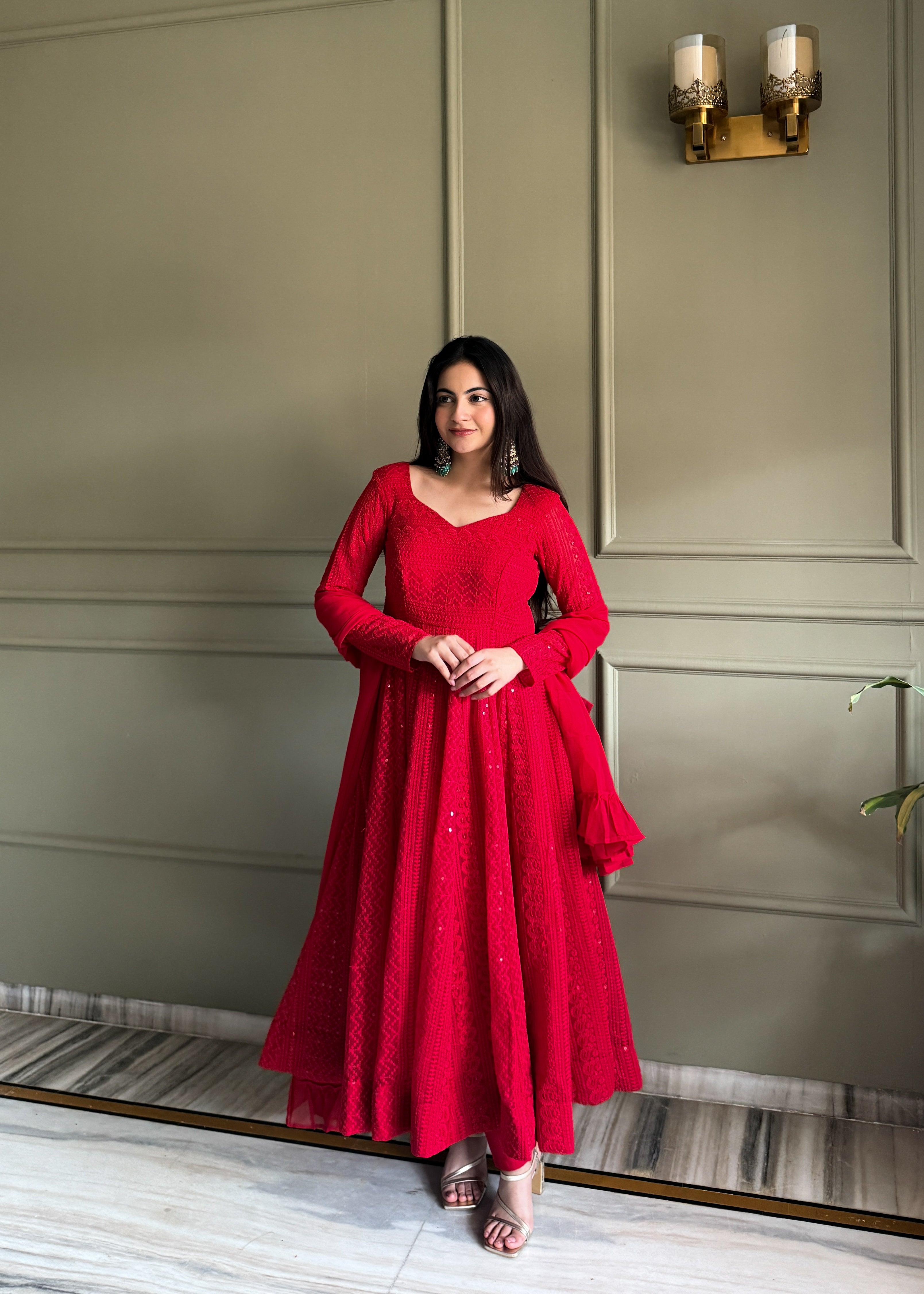 Luxury Georgette Anarkali Set with Shimmering Sequin Accents