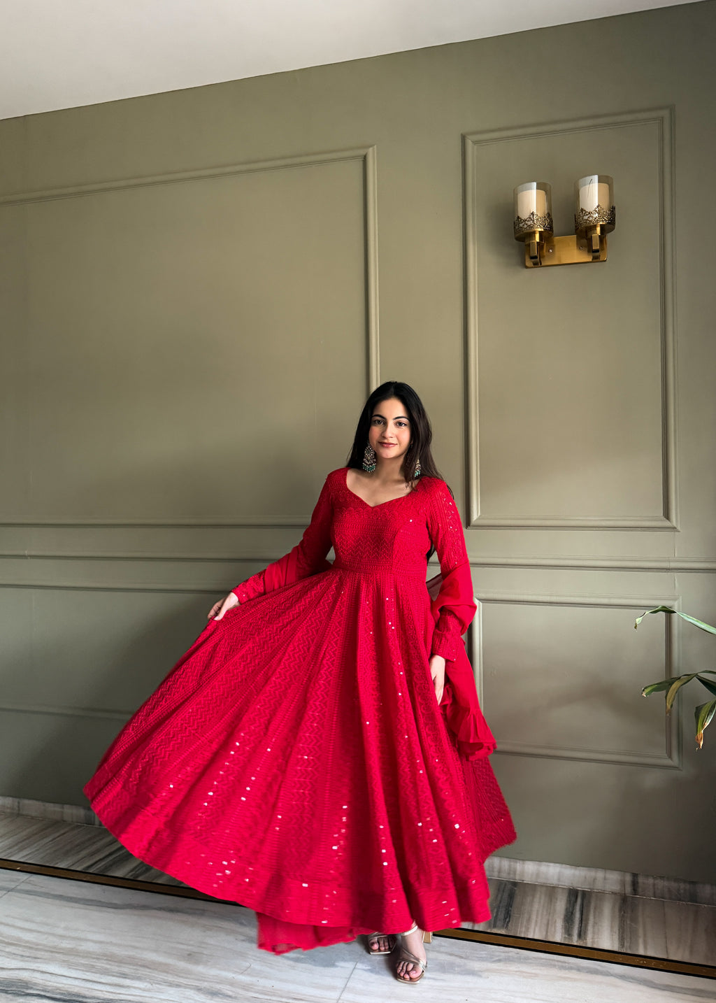 Luxury Georgette Anarkali Set with Shimmering Sequin Accents