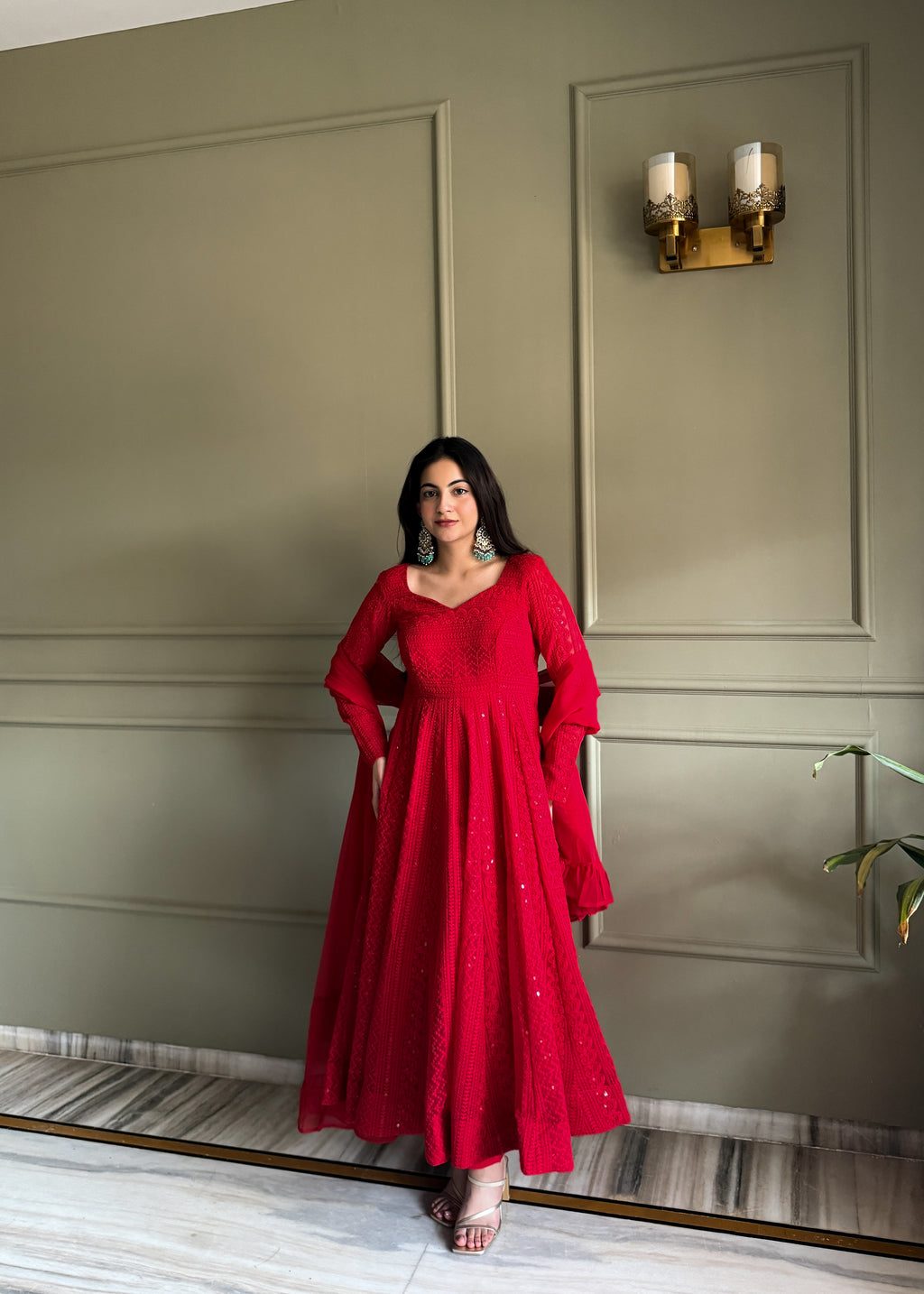 Luxury Georgette Anarkali Set with Shimmering Sequin Accents