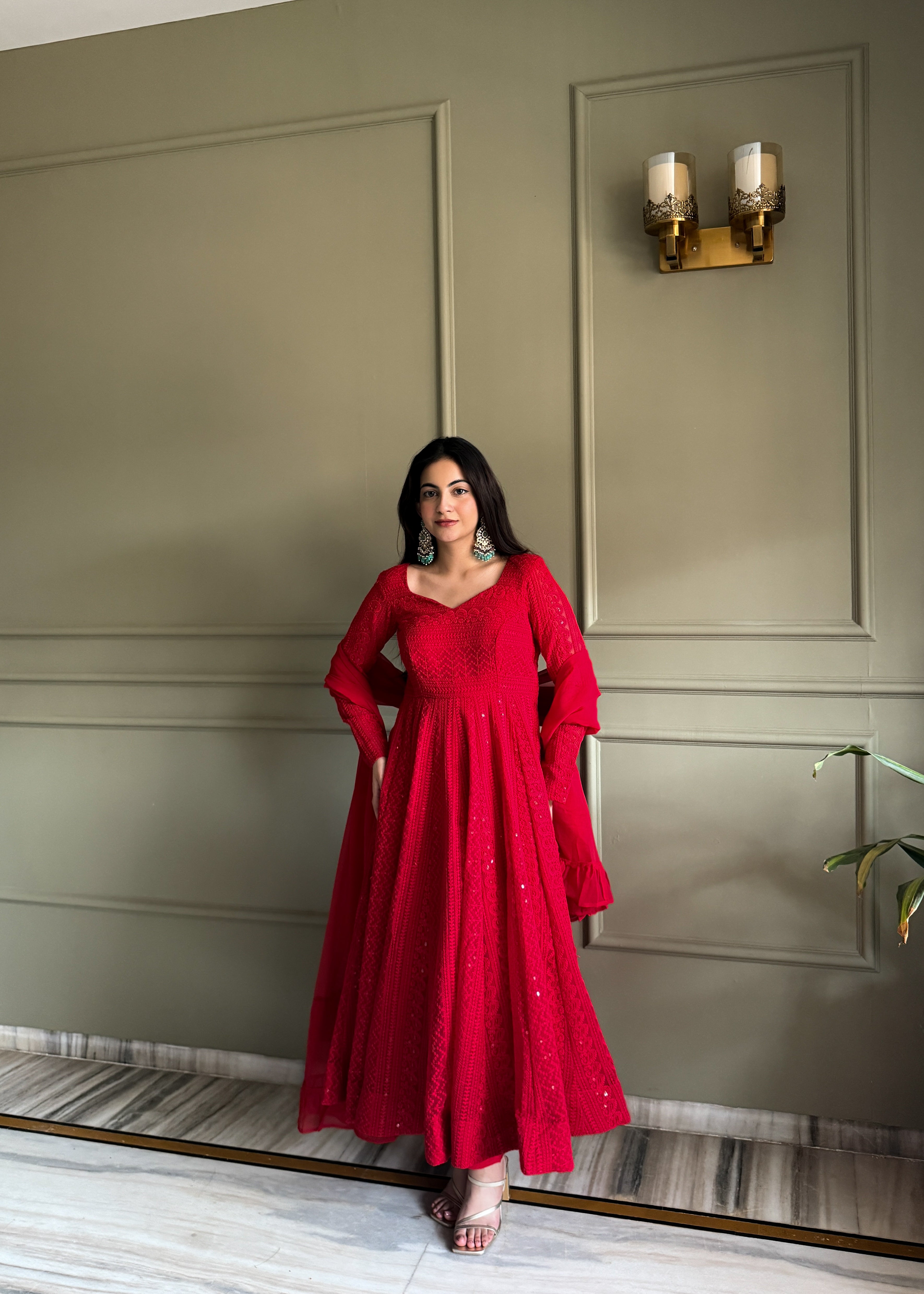 Luxury Georgette Anarkali Set with Shimmering Sequin Accents