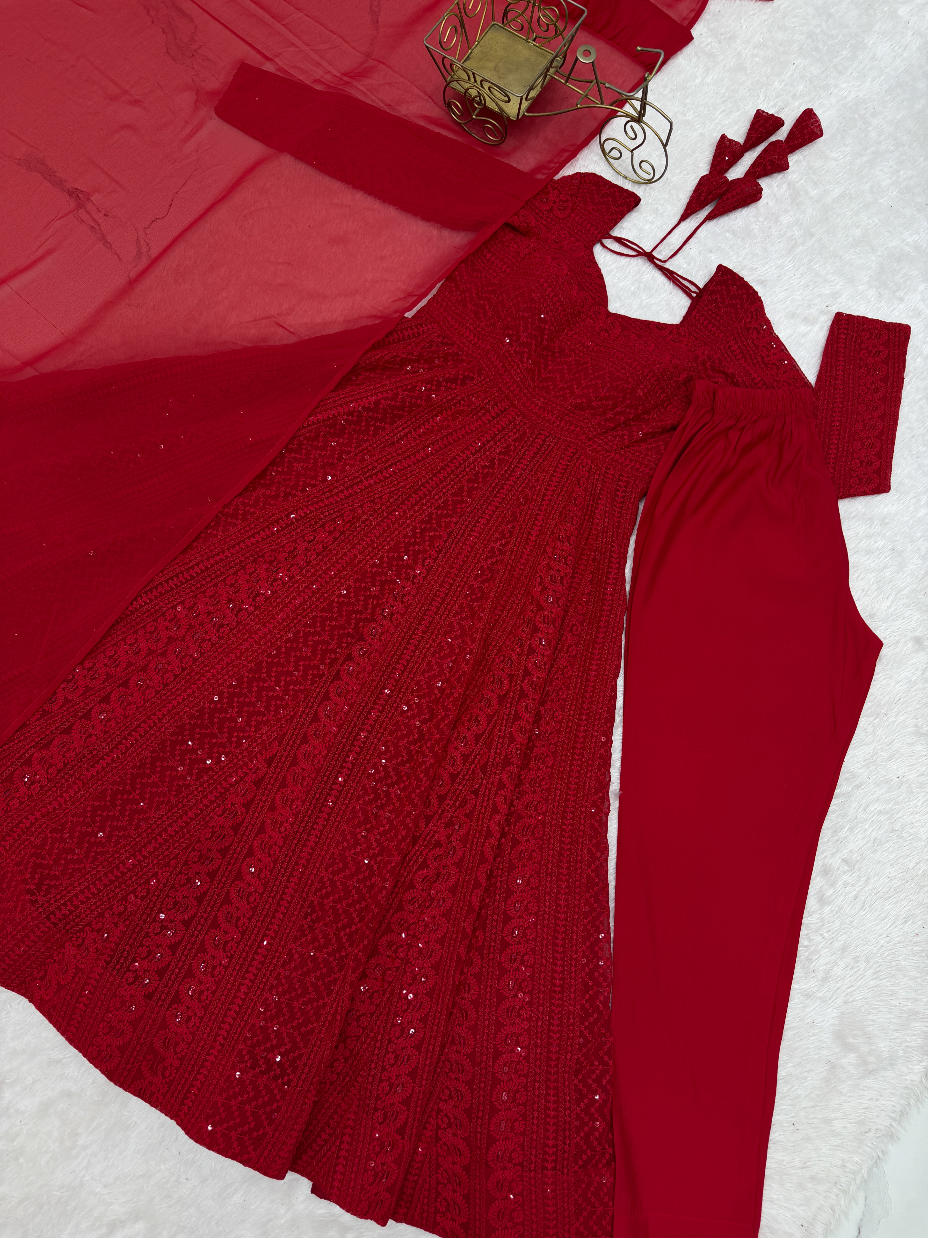 Luxury Georgette Anarkali Set with Shimmering Sequin Accents