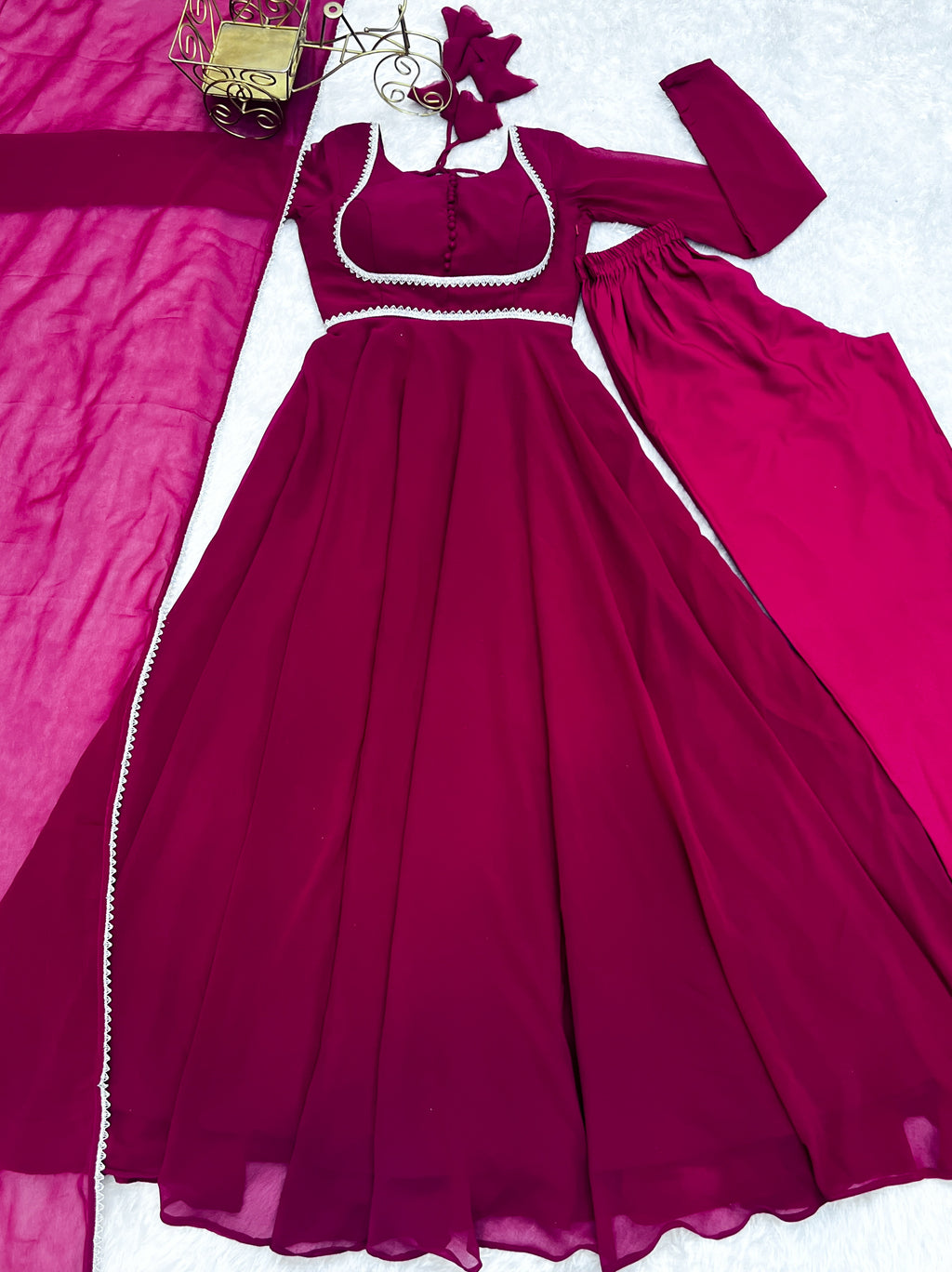 Royal Ruby Georgette Anarkali Gown with Dupatta