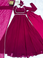 Royal Ruby Georgette Anarkali Gown with Dupatta