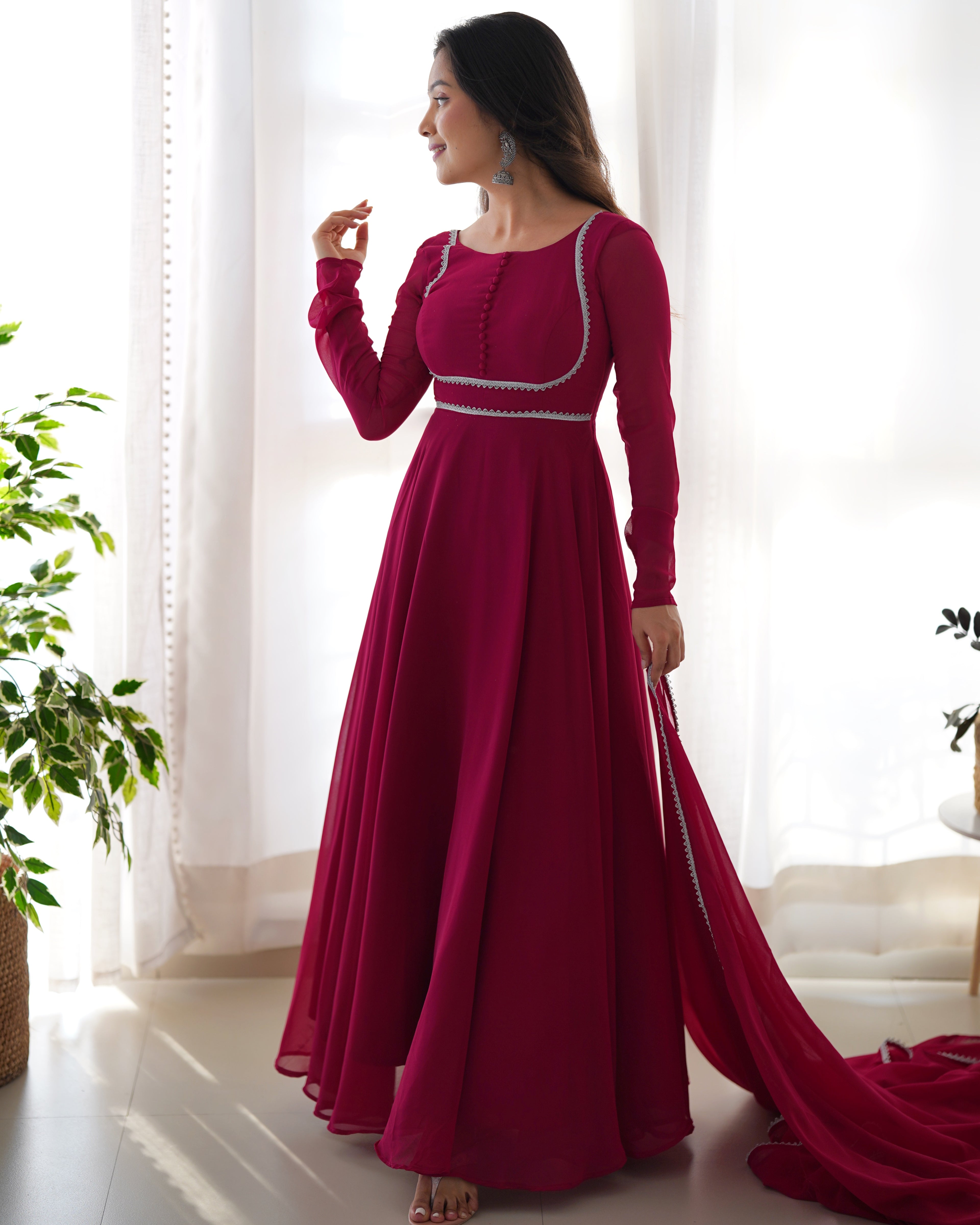 Royal Ruby Georgette Anarkali Gown with Dupatta