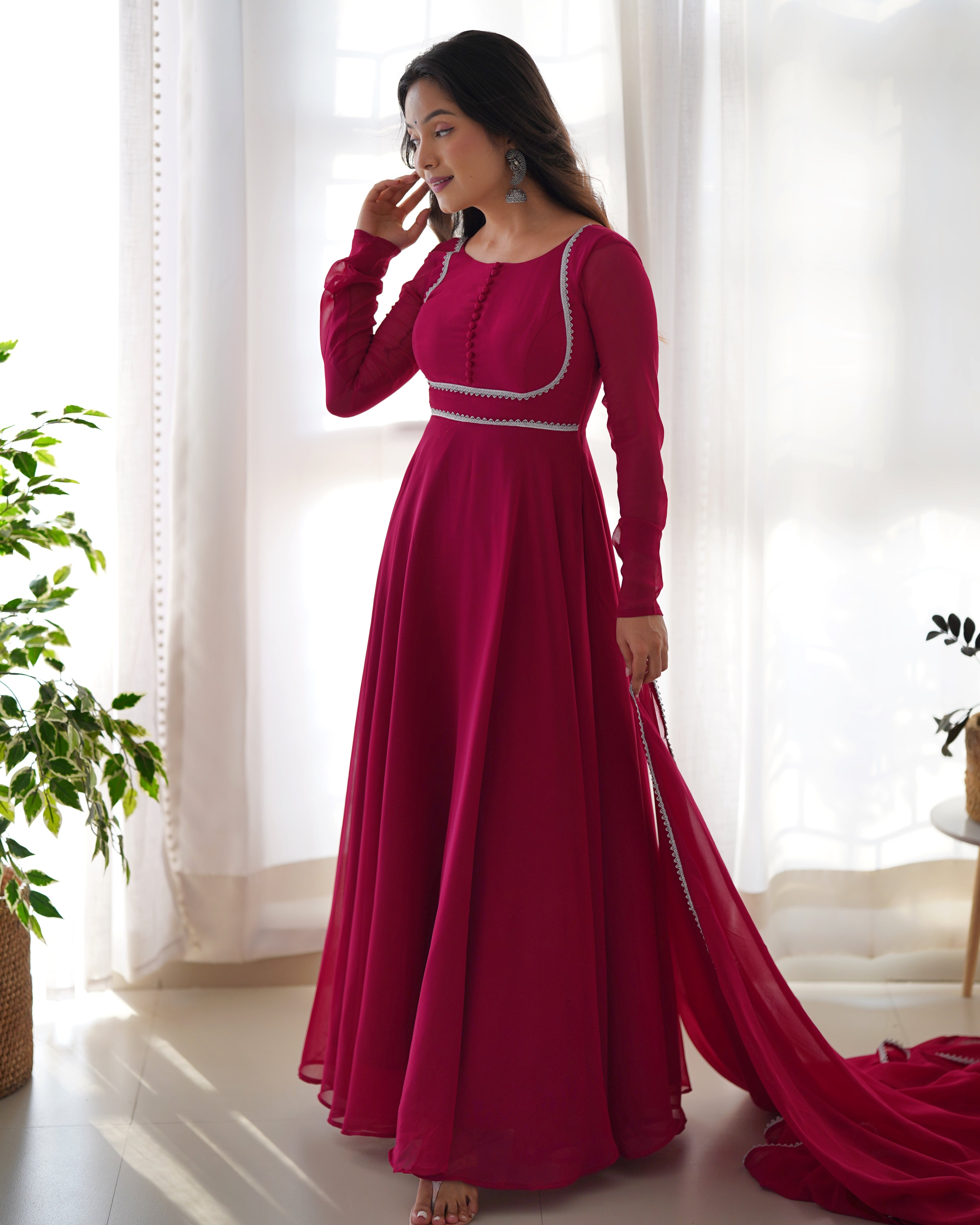 Royal Ruby Georgette Anarkali Gown with Dupatta