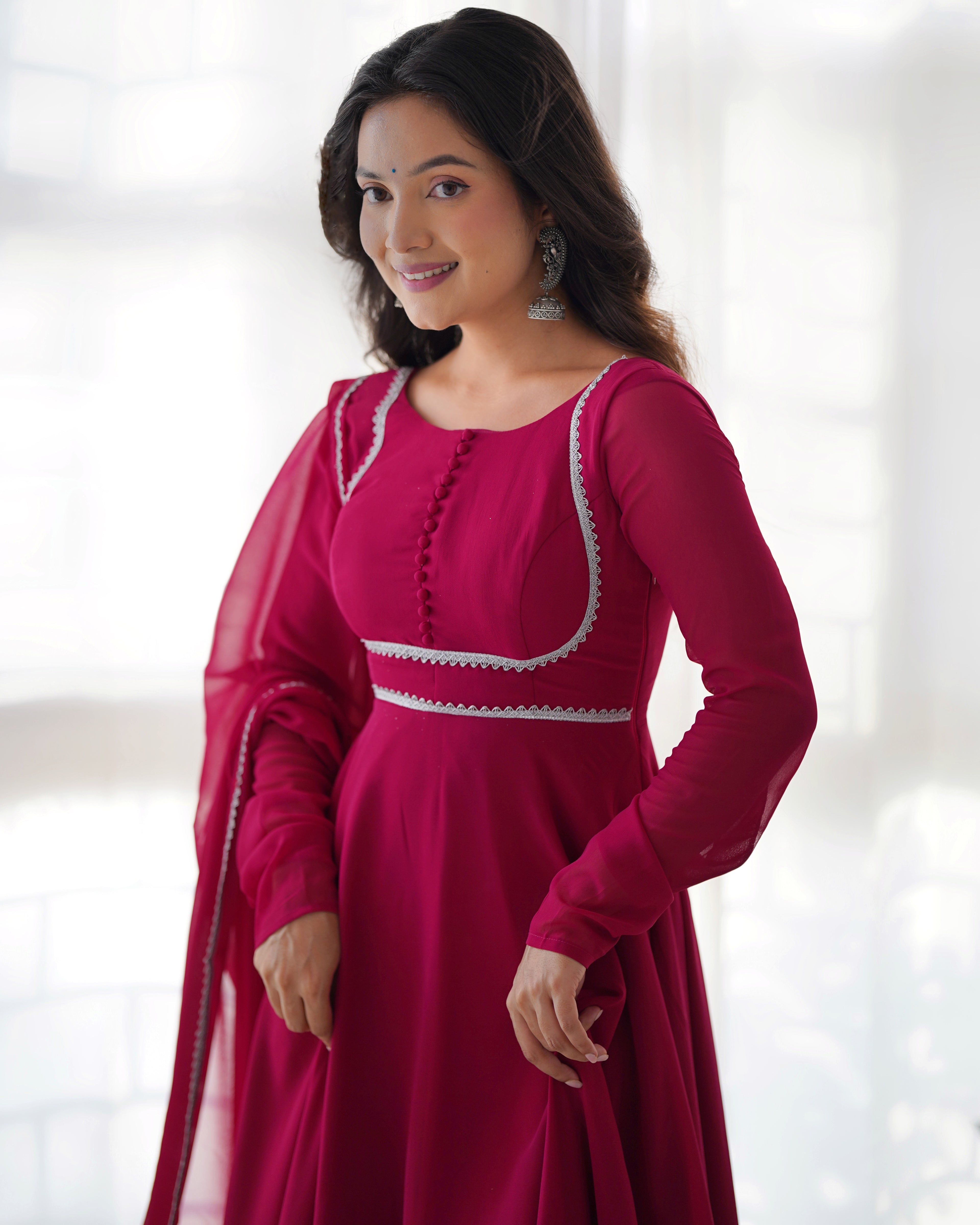 Royal Ruby Georgette Anarkali Gown with Dupatta
