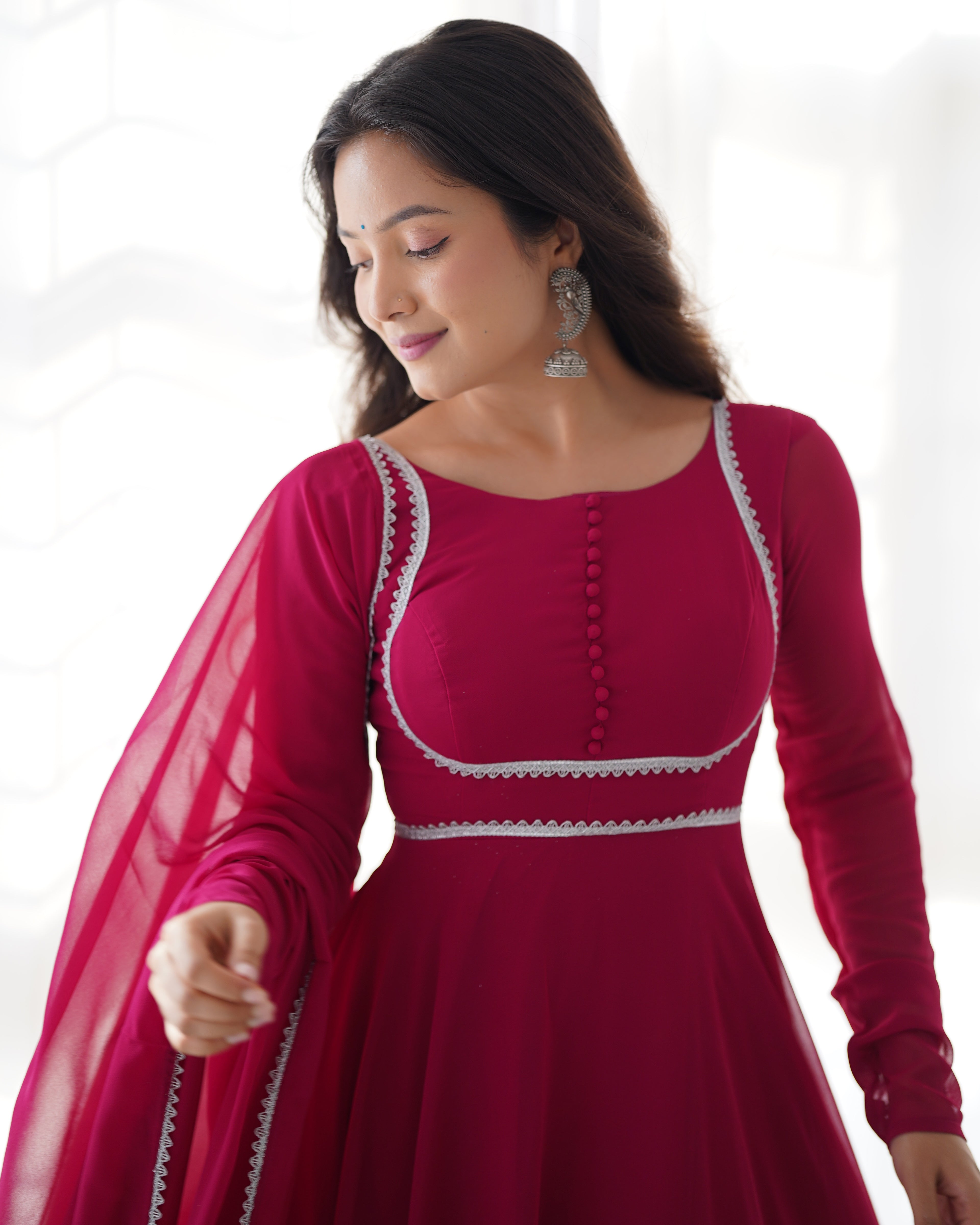 Royal Ruby Georgette Anarkali Gown with Dupatta