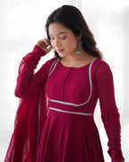 Royal Ruby Georgette Anarkali Gown with Dupatta