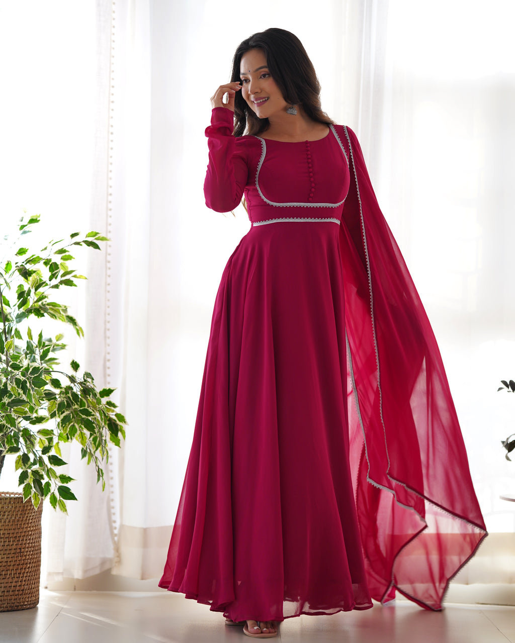 Royal Ruby Georgette Anarkali Gown with Dupatta