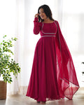 Royal Ruby Georgette Anarkali Gown with Dupatta
