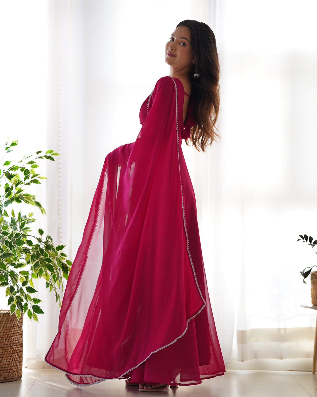 Royal Ruby Georgette Anarkali Gown with Dupatta