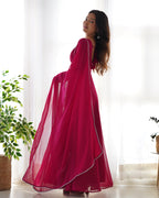 Royal Ruby Georgette Anarkali Gown with Dupatta