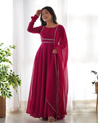 Royal Ruby Georgette Anarkali Gown with Dupatta