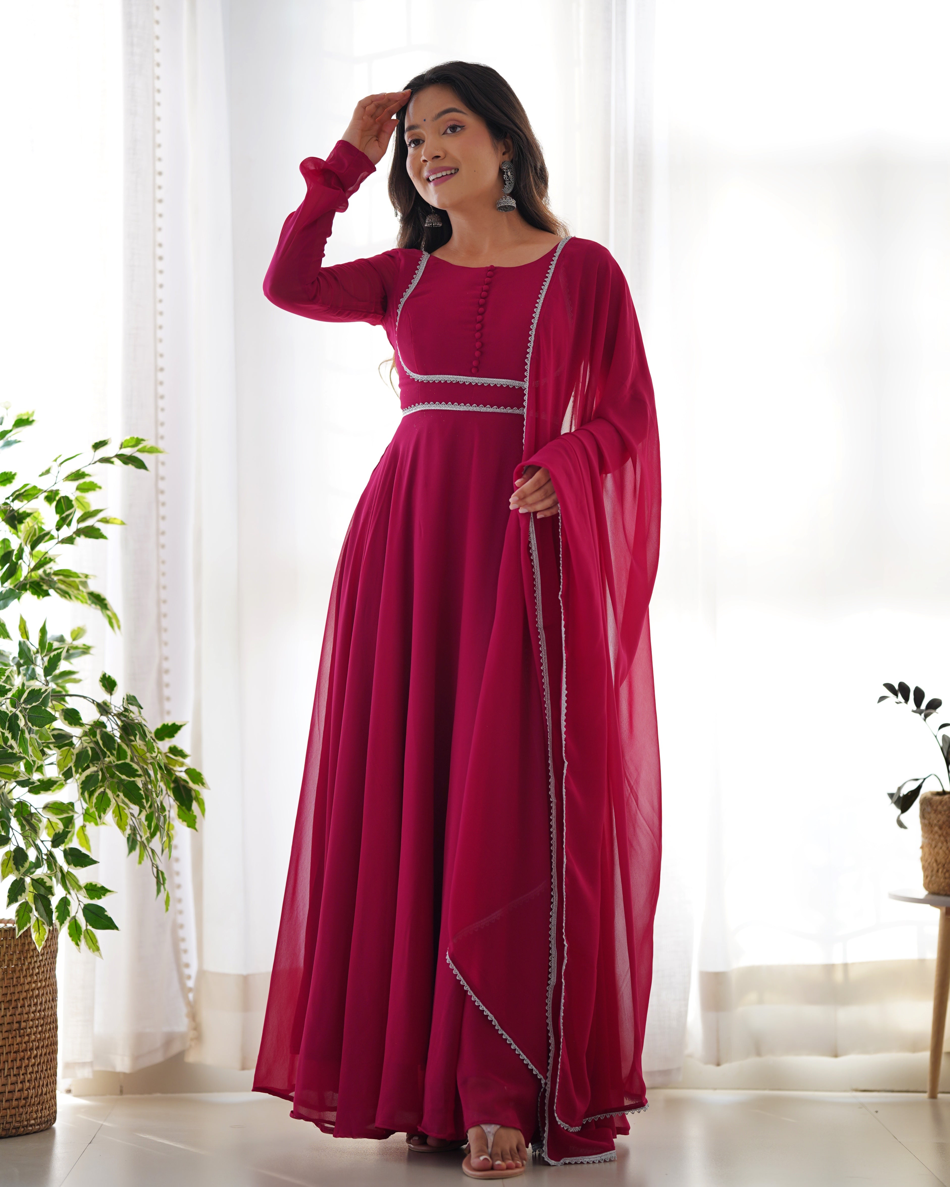 Royal Ruby Georgette Anarkali Gown with Dupatta
