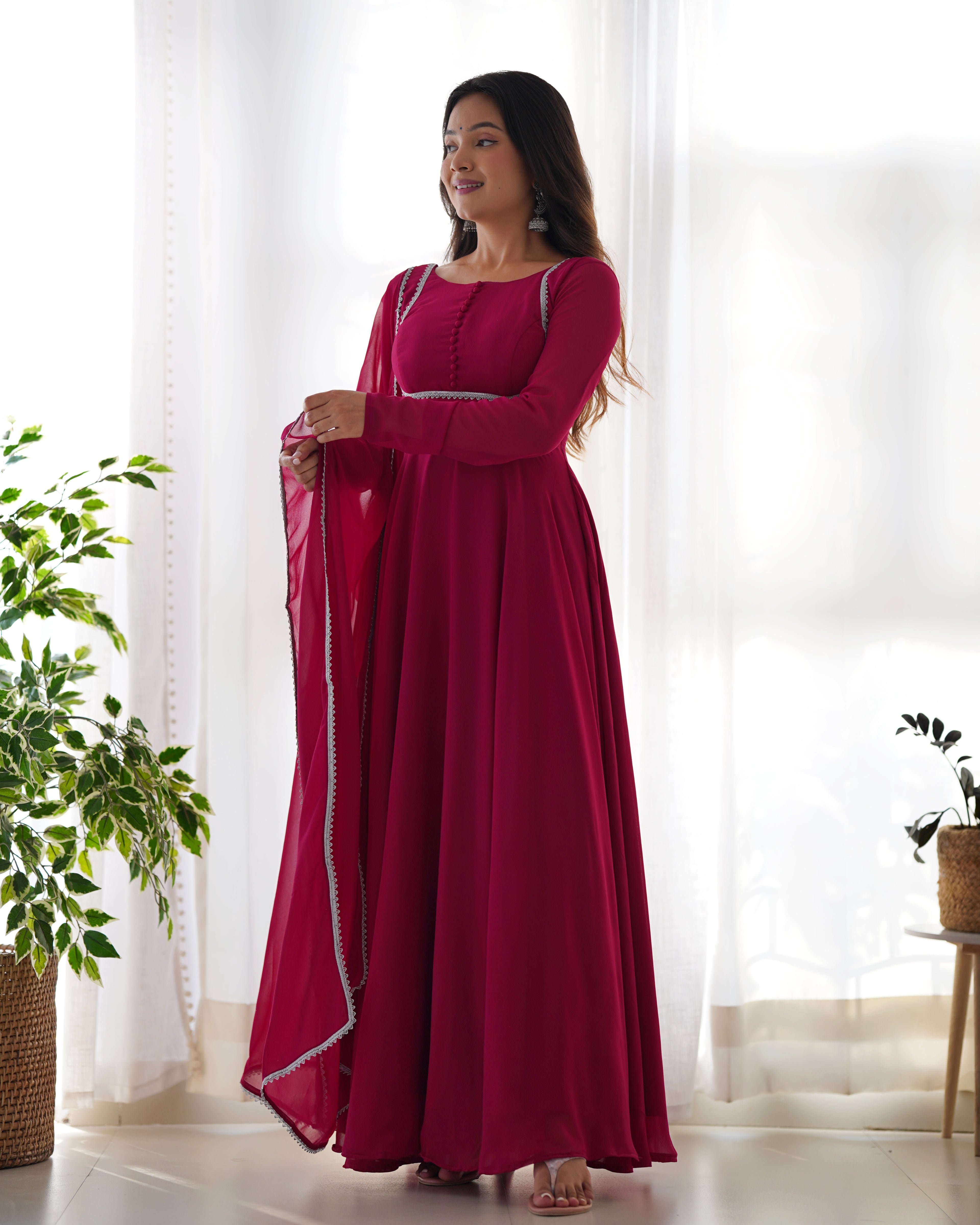 Royal Ruby Georgette Anarkali Gown with Dupatta