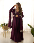 Imperial Wine Purple Designer Anarkali Gown Set with Heavy Embroidery Work