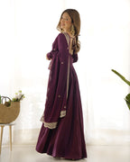 Imperial Wine Purple Designer Anarkali Gown Set with Heavy Embroidery Work