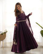 Imperial Wine Purple Designer Anarkali Gown Set with Heavy Embroidery Work