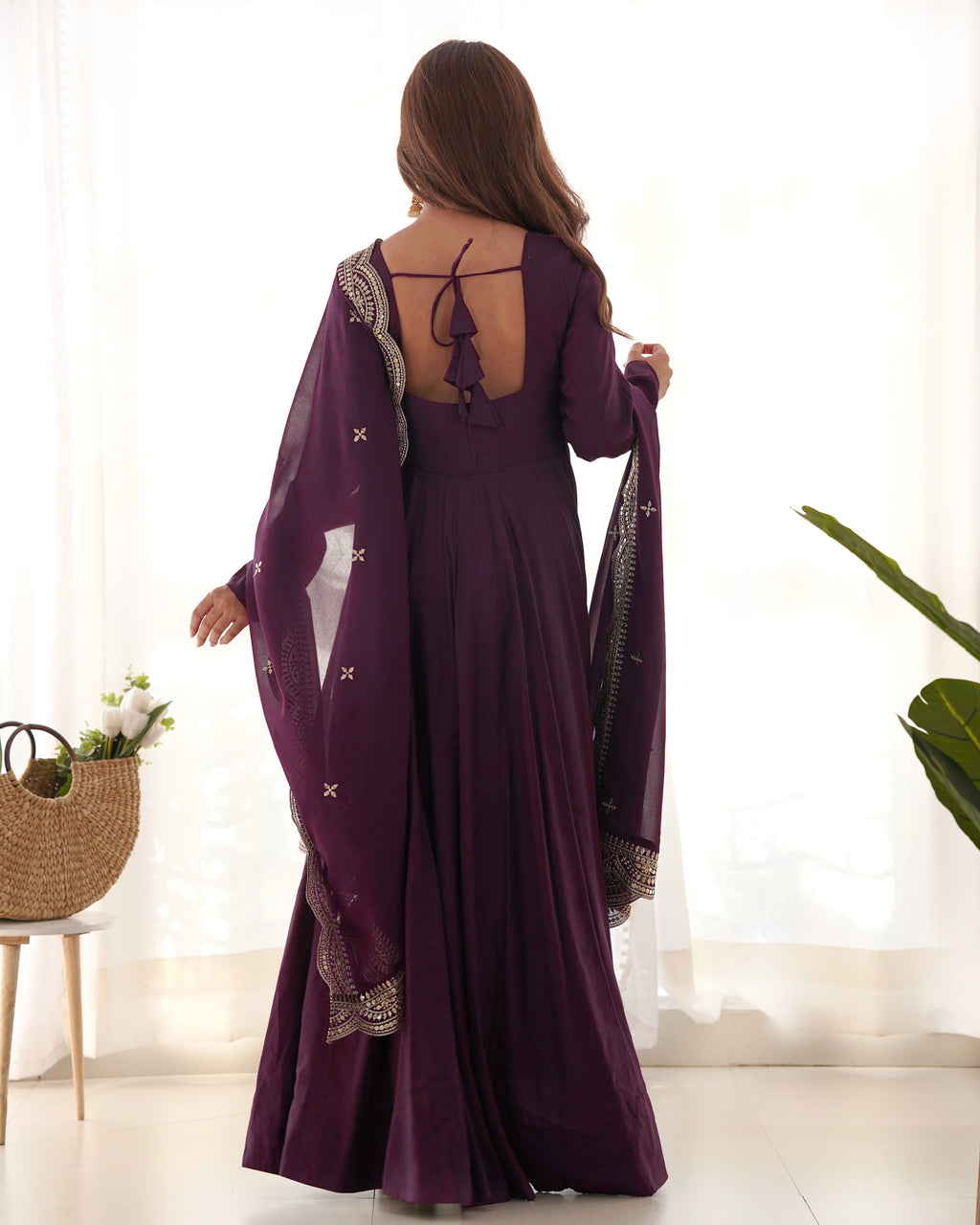 Imperial Wine Purple Designer Anarkali Gown Set with Heavy Embroidery Work