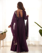Imperial Wine Purple Designer Anarkali Gown Set with Heavy Embroidery Work