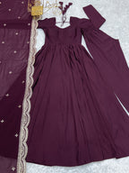 Imperial Wine Purple Designer Anarkali Gown Set with Heavy Embroidery Work