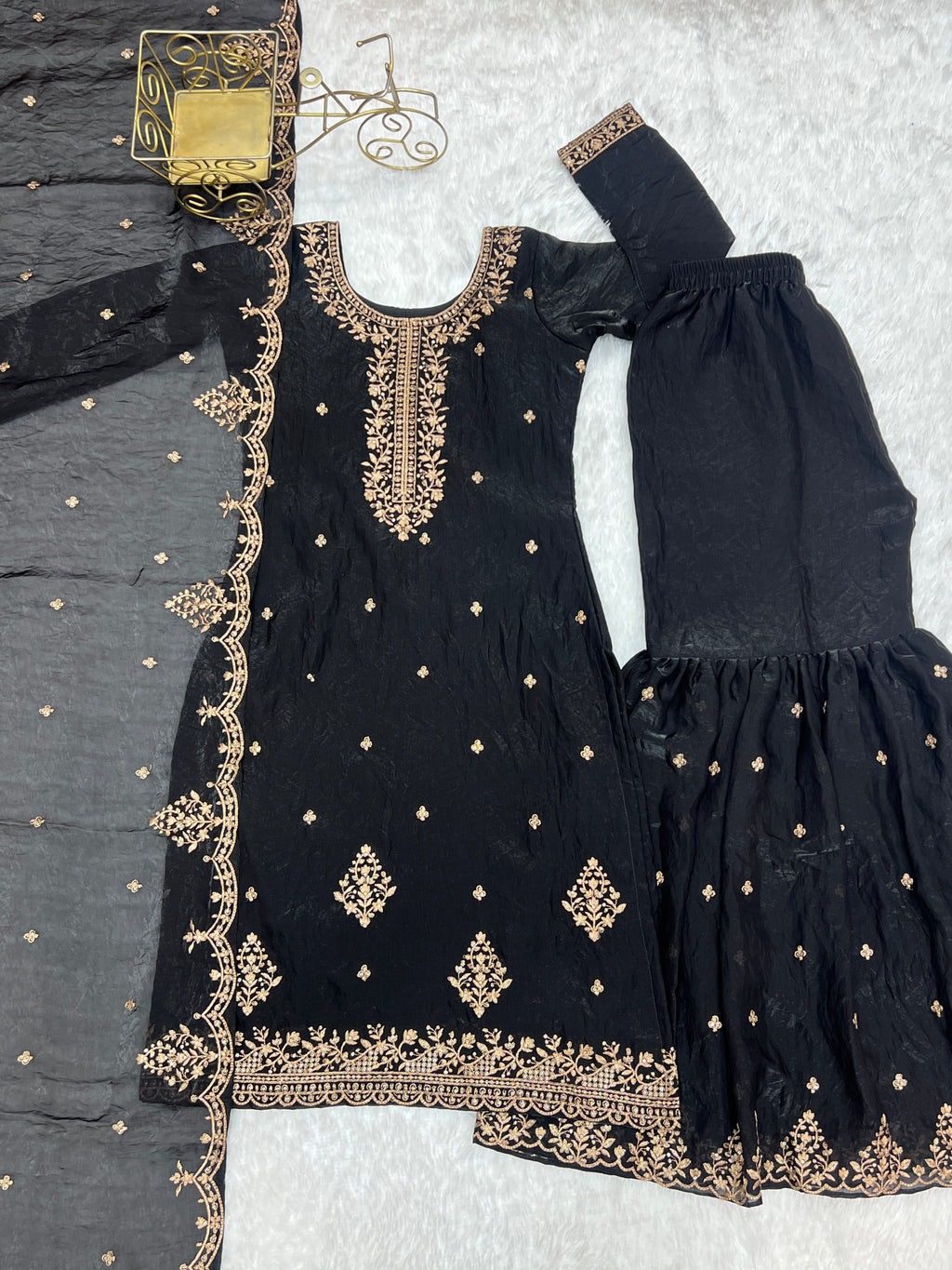 Elegant Embroidered Soft Crunchy Silk Sharara Suit Set with Dupatta