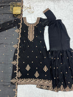 Elegant Embroidered Soft Crunchy Silk Sharara Suit Set with Dupatta