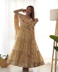 Women’s Heavy Pure Soft Fox Georgette Zigzag Print Anarkali Gown Set with Dupatta