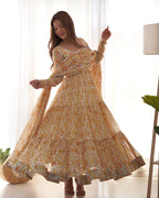 Women’s Heavy Pure Soft Fox Georgette Zigzag Print Anarkali Gown Set with Dupatta