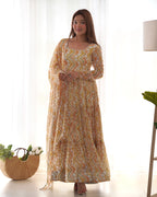 Women’s Heavy Pure Soft Fox Georgette Zigzag Print Anarkali Gown Set with Dupatta