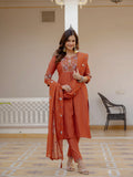 Designer Rust Orange Embroidered Kurta Set with Dupatta