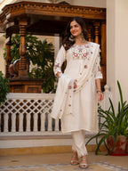 Women’s White Embroidered Mango Silk 3-Piece Suit Set