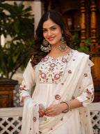Women’s White Embroidered Mango Silk 3-Piece Suit Set