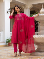 Pink Mango Silk Traditional Dress with Embroidered Dupatta