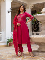 Pink Mango Silk Traditional Dress with Embroidered Dupatta