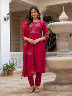 Pink Mango Silk Traditional Dress with Embroidered Dupatta