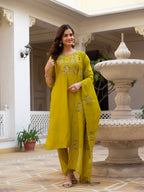 Luxury Pure Viscose Mango Silk Floral Embroidered Suit Set