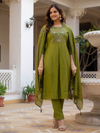 Luxury Pure Viscose Mango Silk Floral Embroidered Suit Set