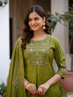 Luxury Pure Viscose Mango Silk Floral Embroidered Suit Set