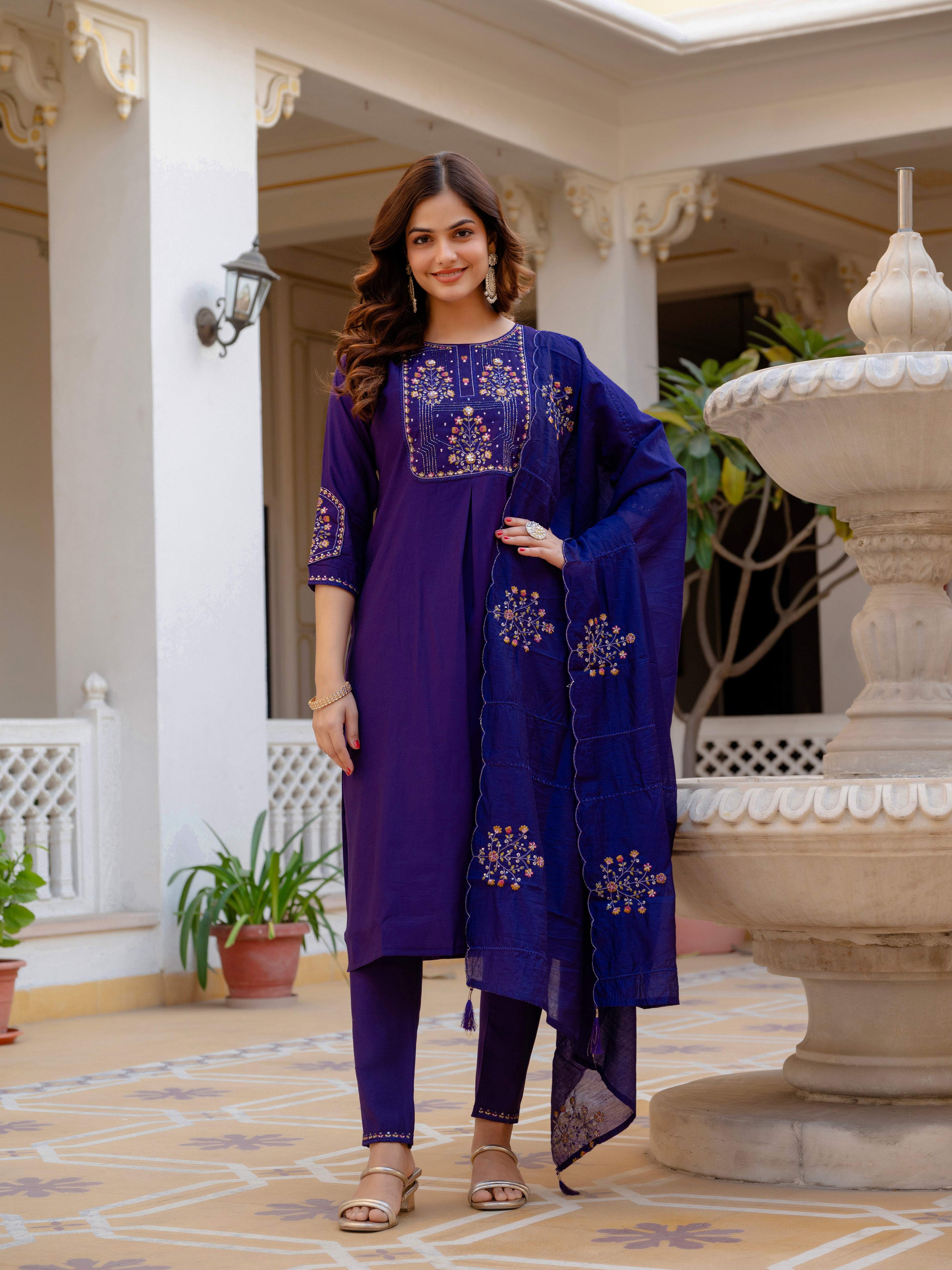 Designer Embroidered Mango Silk Suit Set for Women