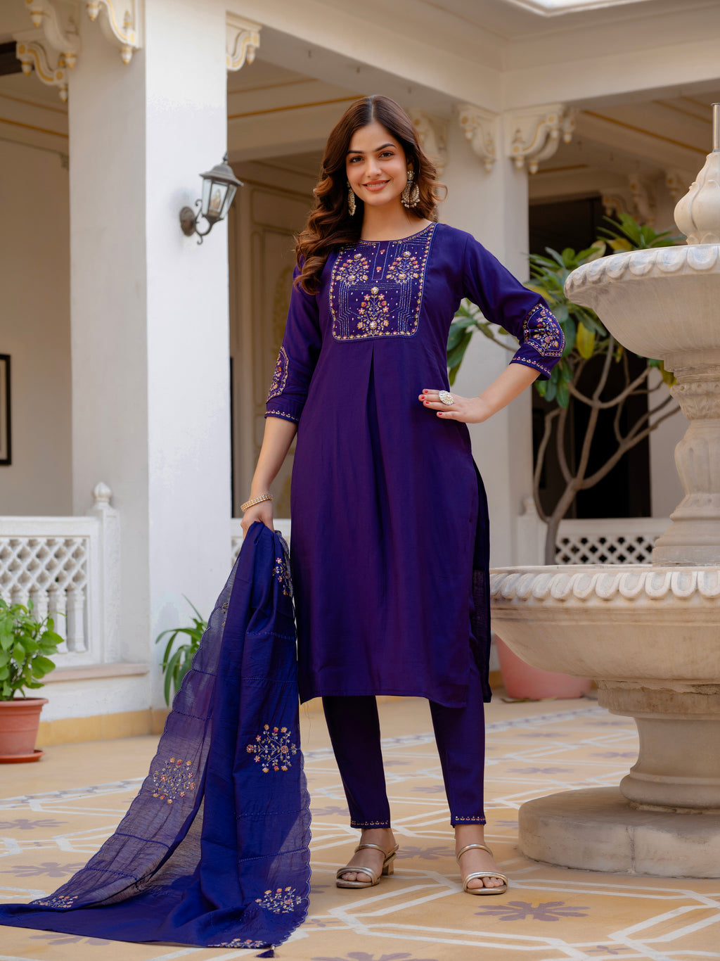 Designer Embroidered Mango Silk Suit Set for Women