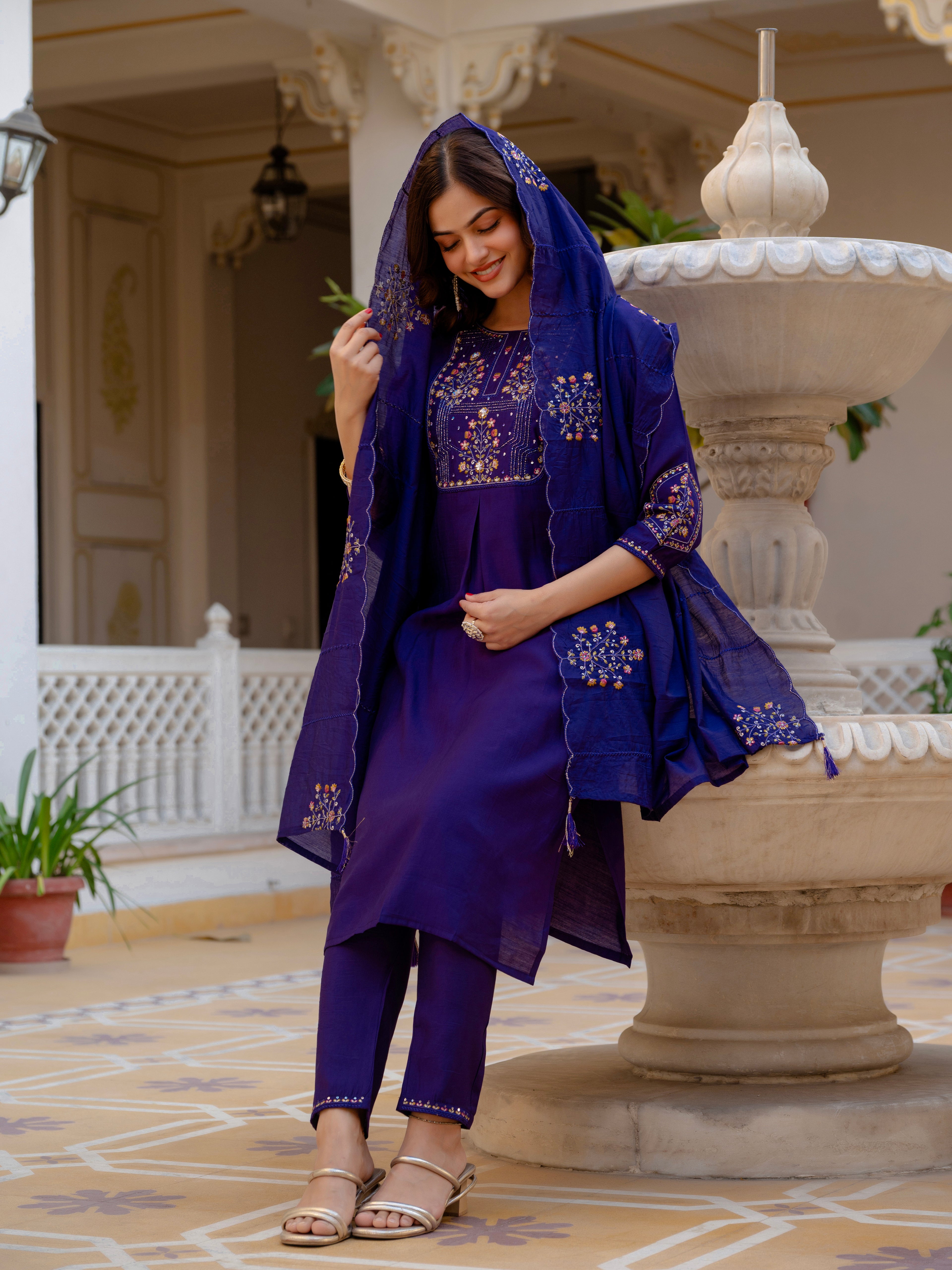 Designer Embroidered Mango Silk Suit Set for Women
