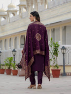 Very Beautiful Wine Premium Roman Silk Suit Set