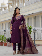 Very Beautiful Wine Premium Roman Silk Suit Set