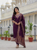 Very Beautiful Wine Premium Roman Silk Suit Set