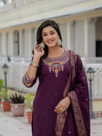 Very Beautiful Wine Premium Roman Silk Suit Set