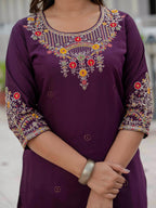Very Beautiful Wine Premium Roman Silk Suit Set